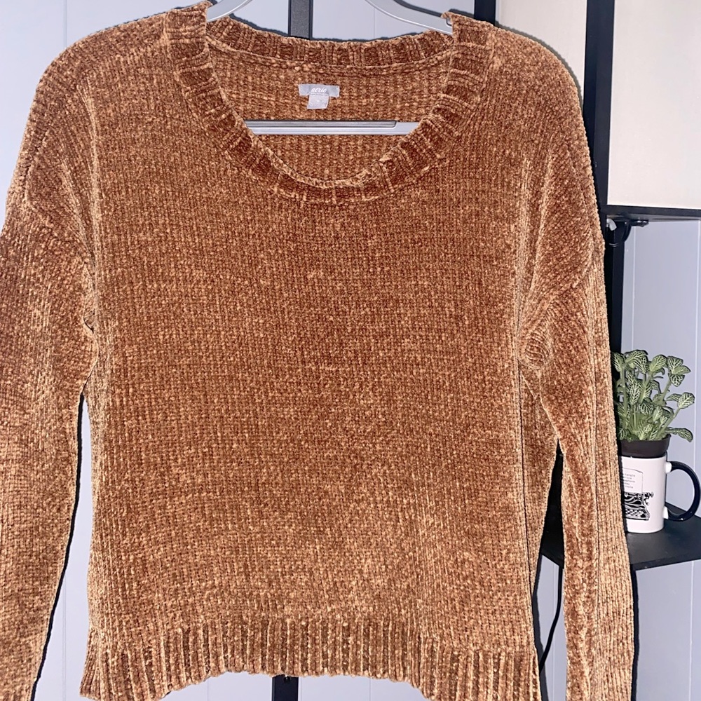 Aerie - Brown Knit Cropped Sweater